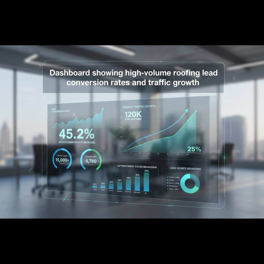 Dashboard showing high-volume roofing lead conversion rates and traffic growth
