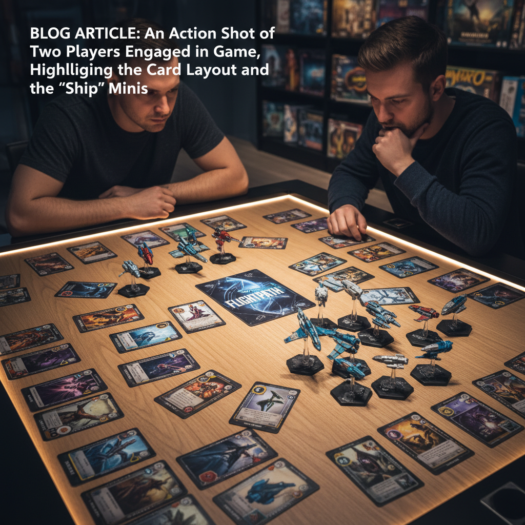 An action shot of two players engaged in a game, highlighting the card layout and the 