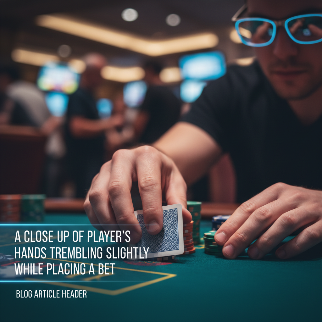 A close-up of a player's hands trembling slightly while placing a bet