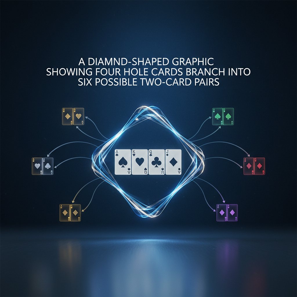 A diamond-shaped graphic showing four hole cards branching into six possible two-card pairs.