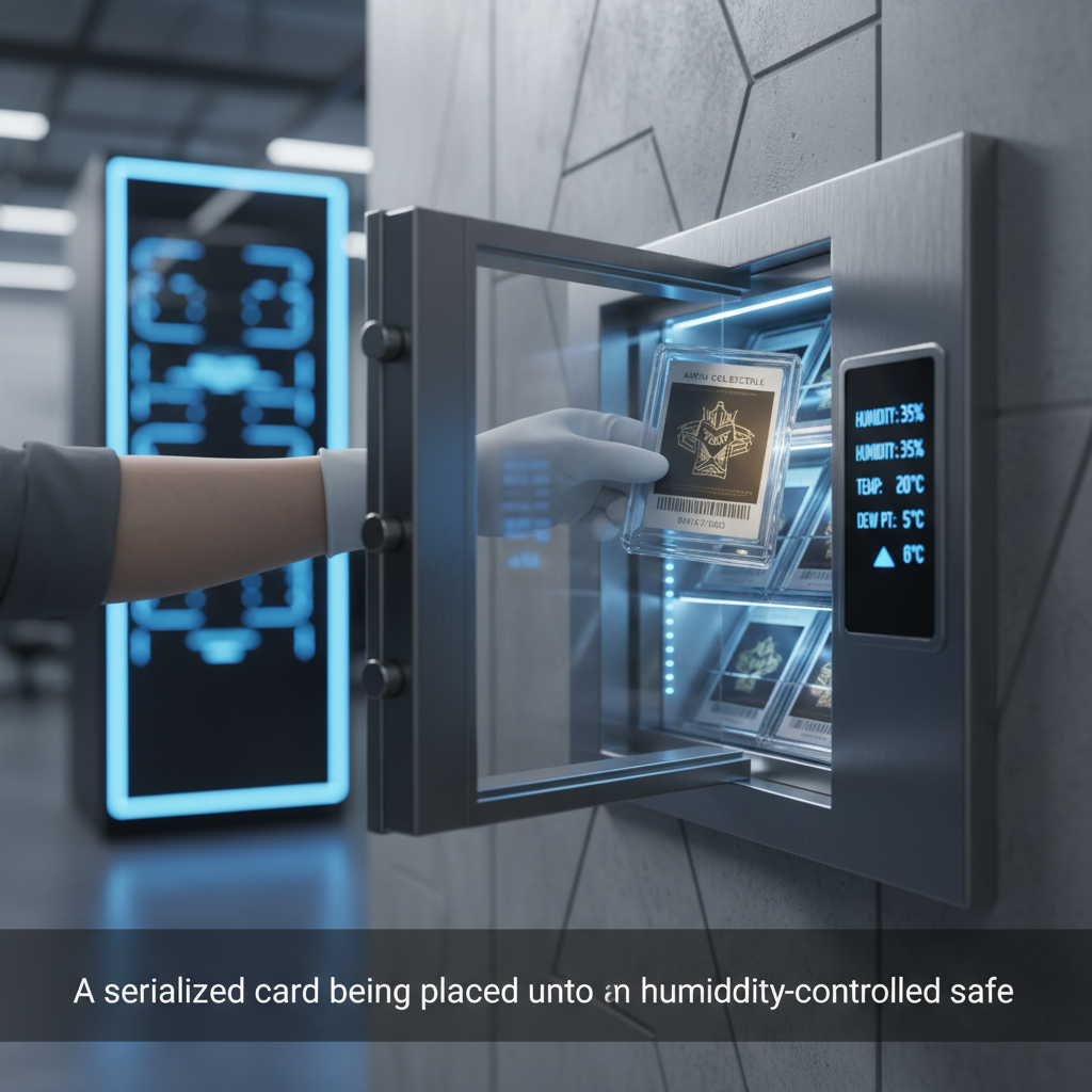 A serialized card being placed into a humidity-controlled safe
