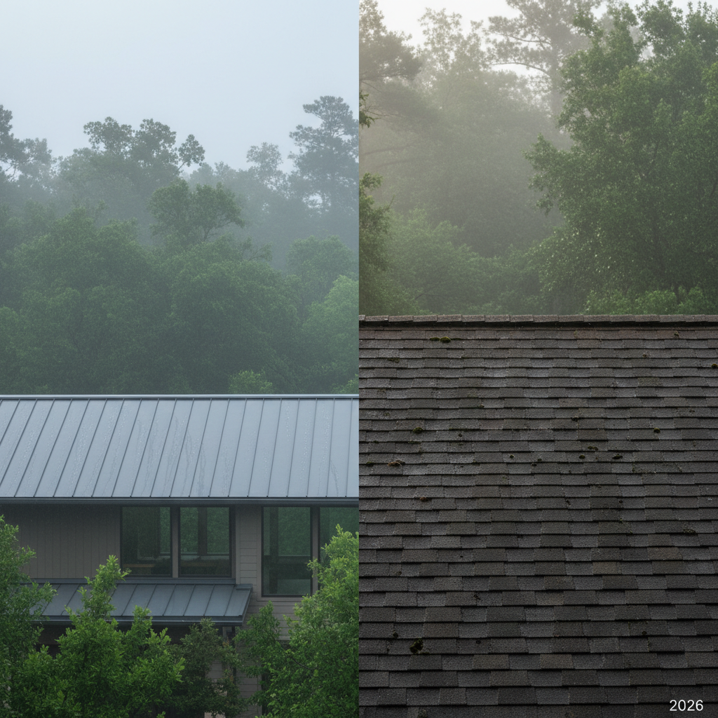 Hero image for Metal vs. Shingles: Which Withstands The Woodlands Humidity Better in 2026?