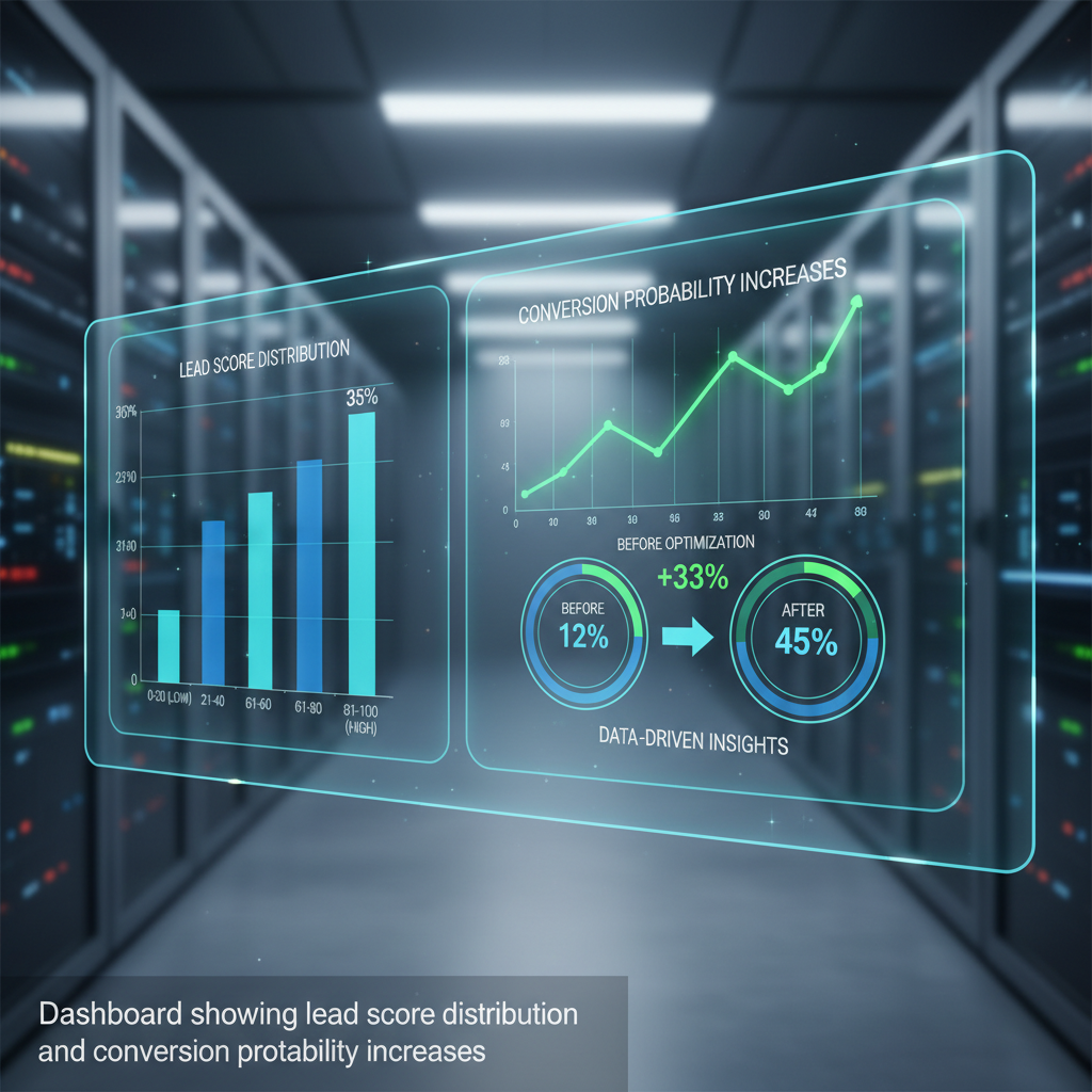 Dashboard showing lead score distribution and conversion probability increases